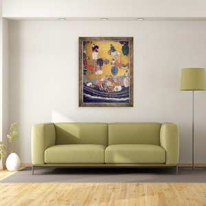 Tablou inramat - Scoala japoneza - Sosirea portughezilor in Japonia, detaliu de descarcare a marfurilor, de pe un ecran Namban Byobu, 60 x 80 cm - Img 2