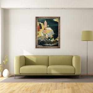Tablou inramat - Scoala japoneza - Sosirea portughezilor in Japonia, detalii de incarcare de pe un ecran Namban Byobu, 60 x 80 cm - Img 2