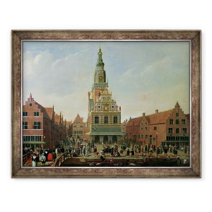 Tablou inramat - Scoala olandeza - Vedere la cantarirea si piata branzeturilor de la Alkmaar, 70 x 90 cm
