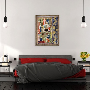 Tablou inramat - Scoala Persana - Pregatirea unei mese, ilustratie dintr-un poem epic de Hafiz Shirazi, 60 x 80 cm - Img 3