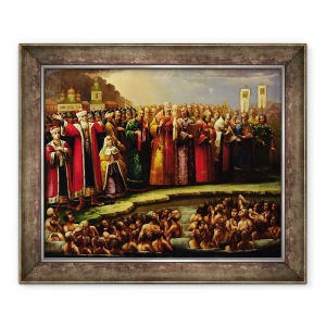 Tablou inramat - Scoala Rusa - Botezul poporului Murom de catre Yaroslav din Murom in 1097, 50 x 60 cm