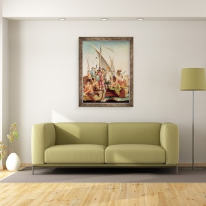 Tablou inramat - Scoala spaniola - Sosirea lui Hernando Cortes 1485-1547 in Mexic, 60 x 80 cm - Img 2