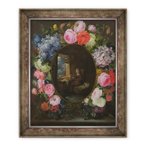Tablou inramat - Siegfried Detler Bendixen - Mama si Copilul intr-o ghirlanda de flori, 50 x 60 cm