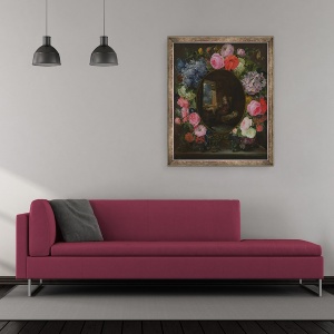 Tablou inramat - Siegfried Detler Bendixen - Mama si Copilul intr-o ghirlanda de flori, 50 x 60 cm - Img 2