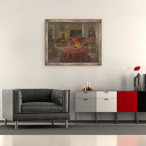 Tablou inramat - Susan Ryder - Salon Grand cu trandafiri rosii, 50 x 60 cm - Img 2