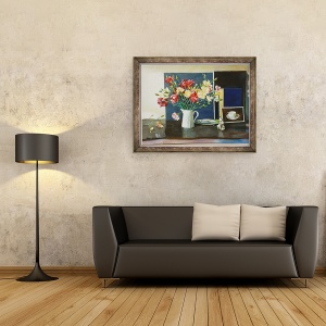 Tablou inramat - Terry Scales - Garoafe intr-un ulcior spiralat, 60 x 80 cm - Img 2