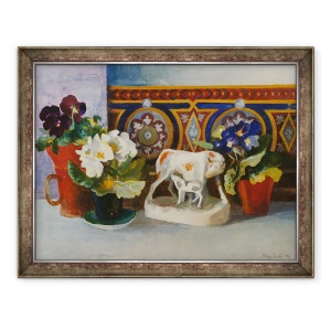 Tablou inramat - Terry Scales - Vaca Staffordshire cu Primulaes, 60 x 80 cm