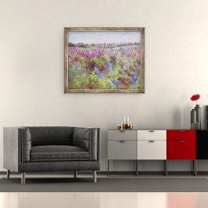 Tablou inramat - Timothy Easton - Campul si Biserica Delphinium, 50 x 60 cm - Img 2