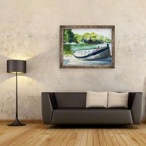 Tablou inramat - Tony Fandino - Barca pe cale de lansare Tamisa la Richmond, 70 x 90 cm - Img 2
