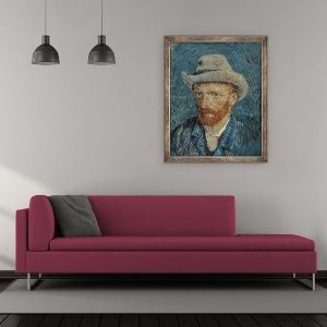 Tablou inramat - Vincent van Gogh - Autoportret cu palarie din pasla, 50 x 60 cm - Img 2