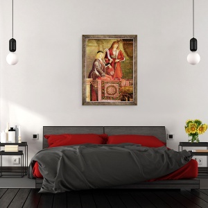 Tablou inramat - Vittore Carpaccio - intalnirea lui Etherius si Ursula si plecarea pelerinilor, din ciclul St Ursula, detalii a doi barbati din centru, 70 x 90 cm - Img 3