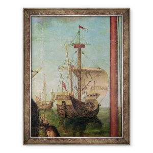 Tablou inramat - Vittore Carpaccio - intalnirea si plecarea logodnicului, din ciclul St Ursula, detaliu al unei nave, 60 x 80 cm