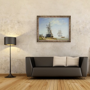 Tablou inramat - W.A. van Deventer - Navele intr-un estuar olandez, 60 x 80 cm - Img 2