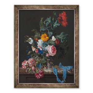 Tablou inramat - Willem van Aelst - Floare Natura moarta cu un ceas, 60 x 80 cm