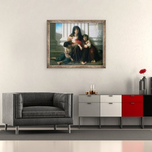 Tablou inramat - William-Adolphe Bouguereau - Caritate sau familia indigenta, 70 x 85 cm - Img 2