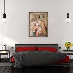 Tablou inramat - Xingjiang - Grup de calugari si Buddha, de la Manastirea Shikshin, Karashar, 70 x 90 cm - Img 3