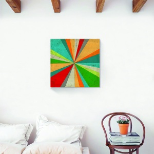 Tablou canvas abstract cu raze multicolore 60x60 cm, tablou decorativ modern living