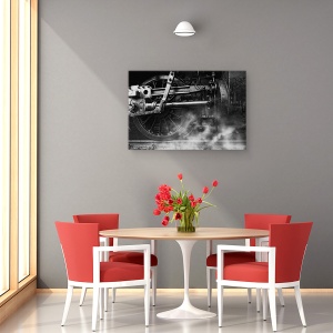 Tablou canvas - Aburul Locomotivei, Natura Moarta, Tren, Alb-Negru, Ceata, Fum, 40 x 60 cm - Img 4