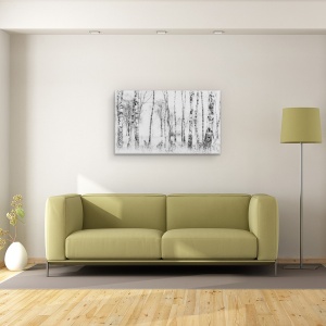 Tablou Canvas - Alb-Negru, Copac, Lumina, Ceata, Alb-Negru, 50 x 80 cm - Img 2