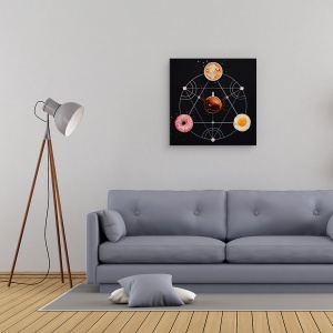 Tablou canvas - Alchimie Pentru Micul Dejun, Geometrie, Cana, Cafea, Gogoasa, 90 x 90 cm - Img 2