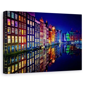 Tablou canvas - Amsterdam, Orase si arhitectura, Reflectii, Colorat, Rau, 80 x 120 cm