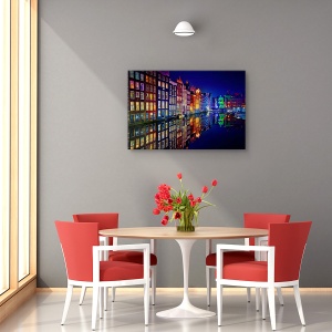 Tablou canvas - Amsterdam, Orase si arhitectura, Reflectii, Colorat, Rau, 80 x 120 cm - Img 4