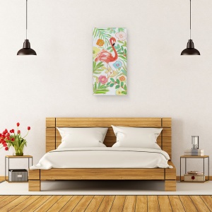 Tablou canvas - Animale, Flamingo, Flori, Pictura, 50 x 100 cm - Img 3