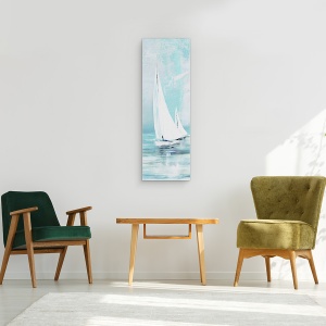 Tablou canvas - Apa, Barca Cu Panze, Alb, Pictura, 30 x 90 cm - Img 2