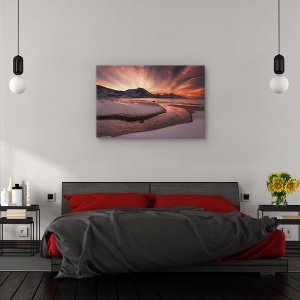 Tablou canvas - Apus de soare auriu, Peisaj, Apa, Rau, Munte, 80 x 120 cm - Img 3
