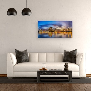 Tablou canvas - Apus De Soare Langa Golf, Noapte, Arhitectura, Cladire, Lumini, Apa, 50 x 100 cm - Img 2