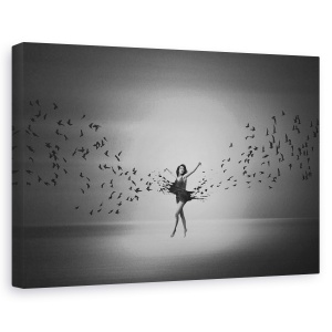 Tablou canvas - Balerina Zboara Ca O Pasare, Alb-Negru, Rochie, Femeie, 60 x 90 cm