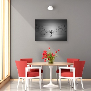 Tablou canvas - Balerina Zboara Ca O Pasare, Alb-Negru, Rochie, Femeie, 60 x 90 cm - Img 4