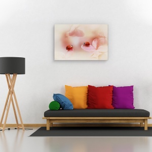 Tablou canvas - Buburuza pe hortensie roz, Flori, Romantic, Cuplu, Rosu, 80 x 120 cm - Img 2