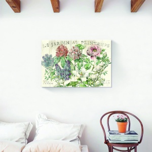 Tablou decorativ modern living canvas cu bujori si flori Jardin au Printemps