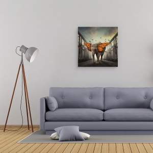 Tablou canvas - Butterphant, Editare Creativa, Editat, Fantezie, Ireal, Elefant, 60 x 60 cm - Img 2