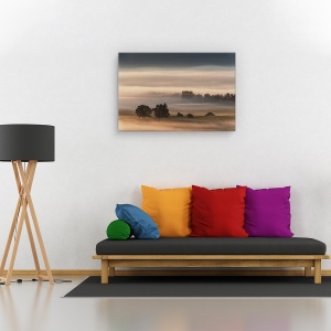 Tablou canvas - Ceata densa peste campie, Peisaj, Copaci, Atmosfera, 60 x 90 cm - Img 2