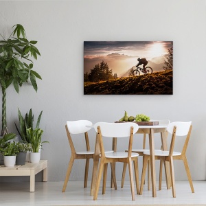 Tablou canvas - Ciclism In Razele Luminii, Mountainbike, Apus De Soare, Aventura, Actiune, 50 x 80 cm - Img 4