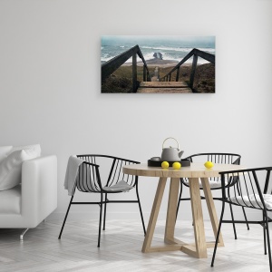 Tablou canvas - Coasta De Vest, Danemarca, Iutlanda, Scari, Valuri, Ceata, 50 x 100 cm - Img 4