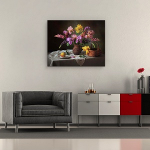 Tablou Canvas - Cu Un Buchet De Irisi Si Lupini, Cos, Mar, 40 x 50 cm - Img 2