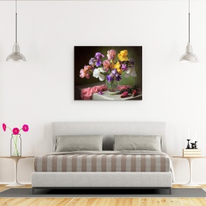 Tablou canvas - Cu Un Buchet De Irisi Si Lupini, Natura Moarta, Pastel, Vaza, 60 x 75 cm - Img 3