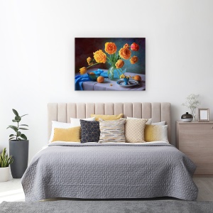 Tablou Canvas - Cu Un Buchet De Lalele Galbene, Natura Moarta, Lamaie, 50 x 70 cm - Img 3