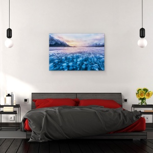 Tablou canvas - Curent De Zapada Peste Lacul Arbraham, Rasarit De Soare, Stancosi, Inghetat, 60 x 90 cm - Img 3