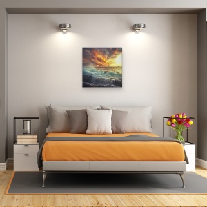 Tablou canvas - Delir In Culori, Apus De Soare, Nori, Cer, Rosu, 60 x 60 cm - Img 3