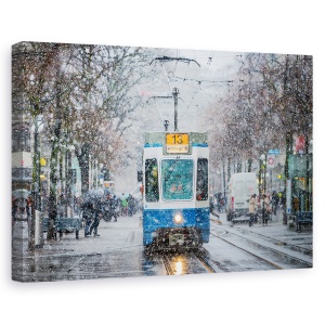 Tablou canvas - Dimineata In Zurich, Tramvai, Trafic, Strada, Oras, Centru, 60 x 90 cm