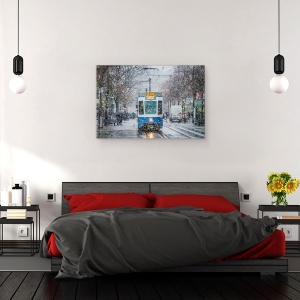 Tablou canvas - Dimineata In Zurich, Tramvai, Trafic, Strada, Oras, Centru, 60 x 90 cm - Img 3