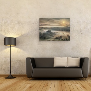 Tablou canvas - Dimineata Toscana, Peisaj, Toscana, Toamna, Soare, Rasarit De Soare, 75 x 100 cm - Img 2