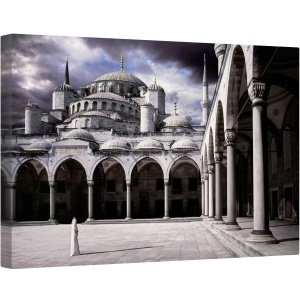 Tablou canvas - Doamna si Moscheea, Moschee, Istanbul, Cupole, Arcuri, Piloni, 40 x 60 cm