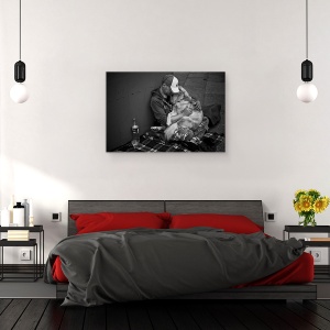 Tablou canvas - Dragoste, Strada, Caine, Persoana, Alb-Negru, Imbratiseaza, 40 x 60 cm - Img 3