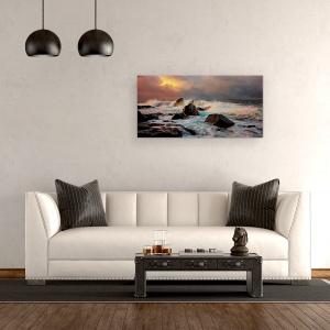 Tablou canvas - Dupa Furtuna, Karmoy, Norvegia, Peisaj Marin, Apus De Soare, 50 x 100 cm - Img 2