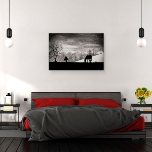 Tablou canvas - E Timpul Sa Plec, Vest, Iarna, Cal, Zapada, Silueta, 60 x 90 cm - Img 3